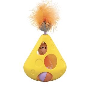 Interactive Yellow Cat Toy with Feather Top
